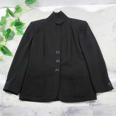 CARLISLE Black Wool Button Front Mandarin Collar … - image 1