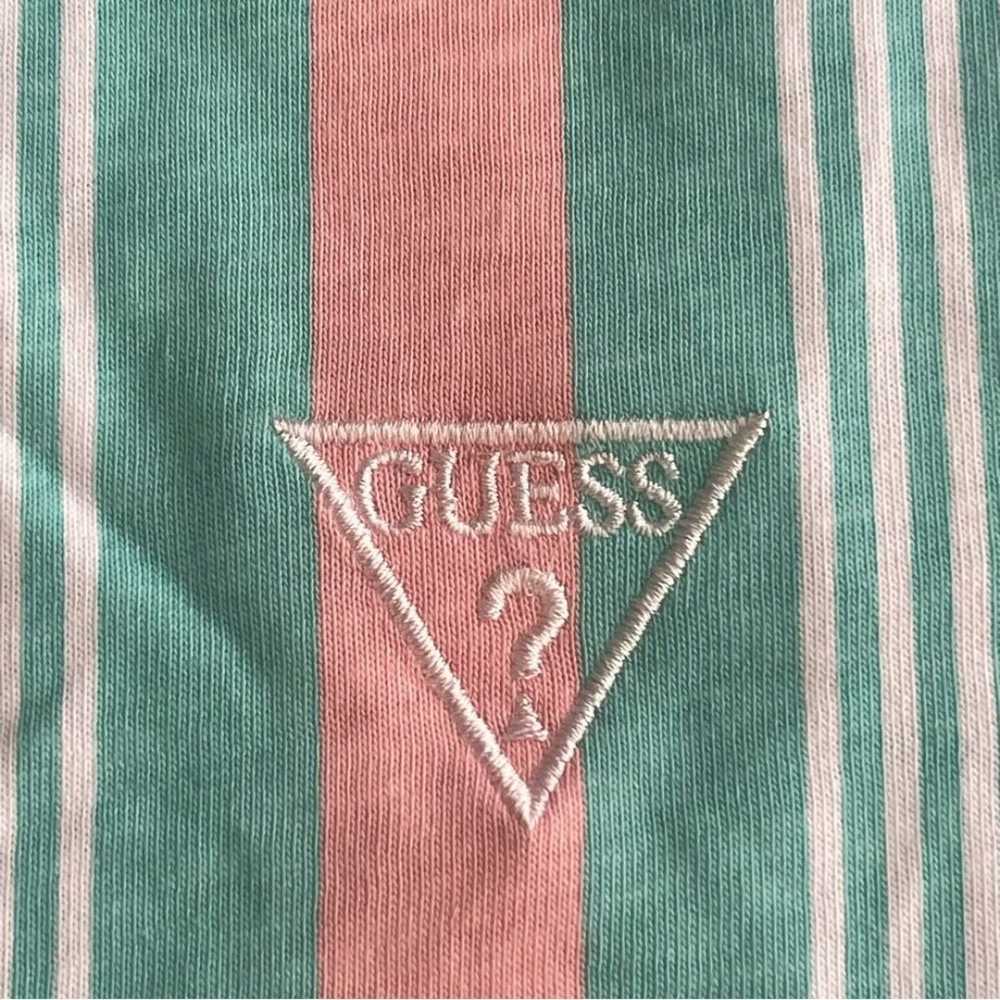 Guess Green/Coral Vertical Stripe T-Shirt Men's S… - image 3
