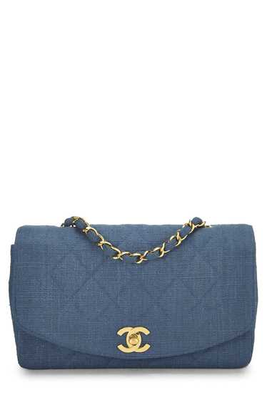 Blue Quilted Linen Classic Double Flap Small