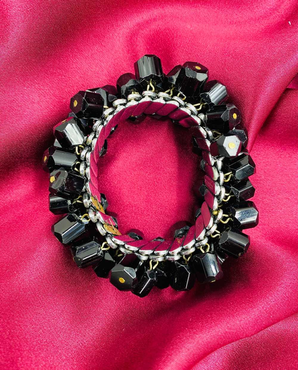 Vintage 1950s Black Glass Bead Cha Cha Expansion … - image 4