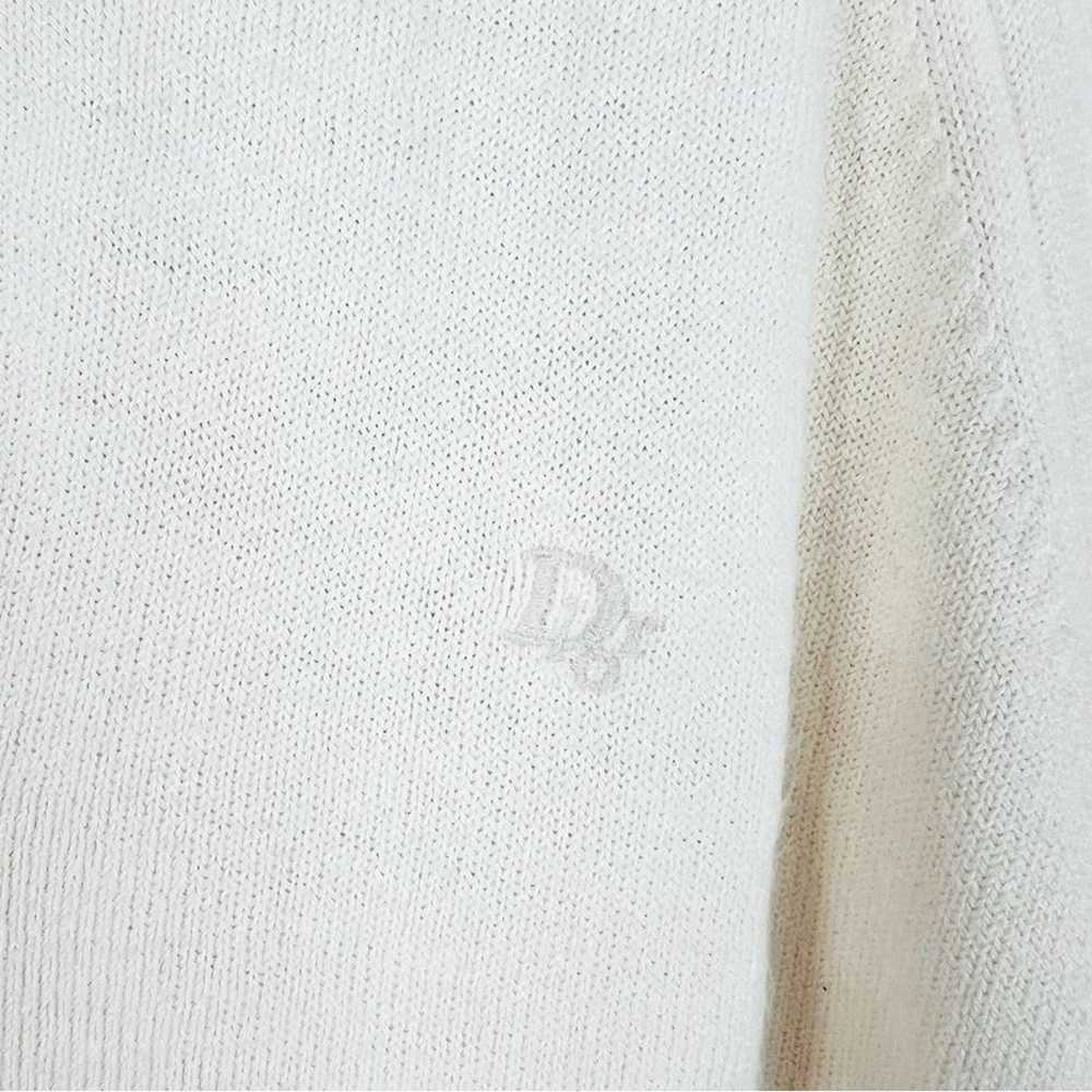 Christian Dior Cream V-Neck Embroidered Logo Pull… - image 2