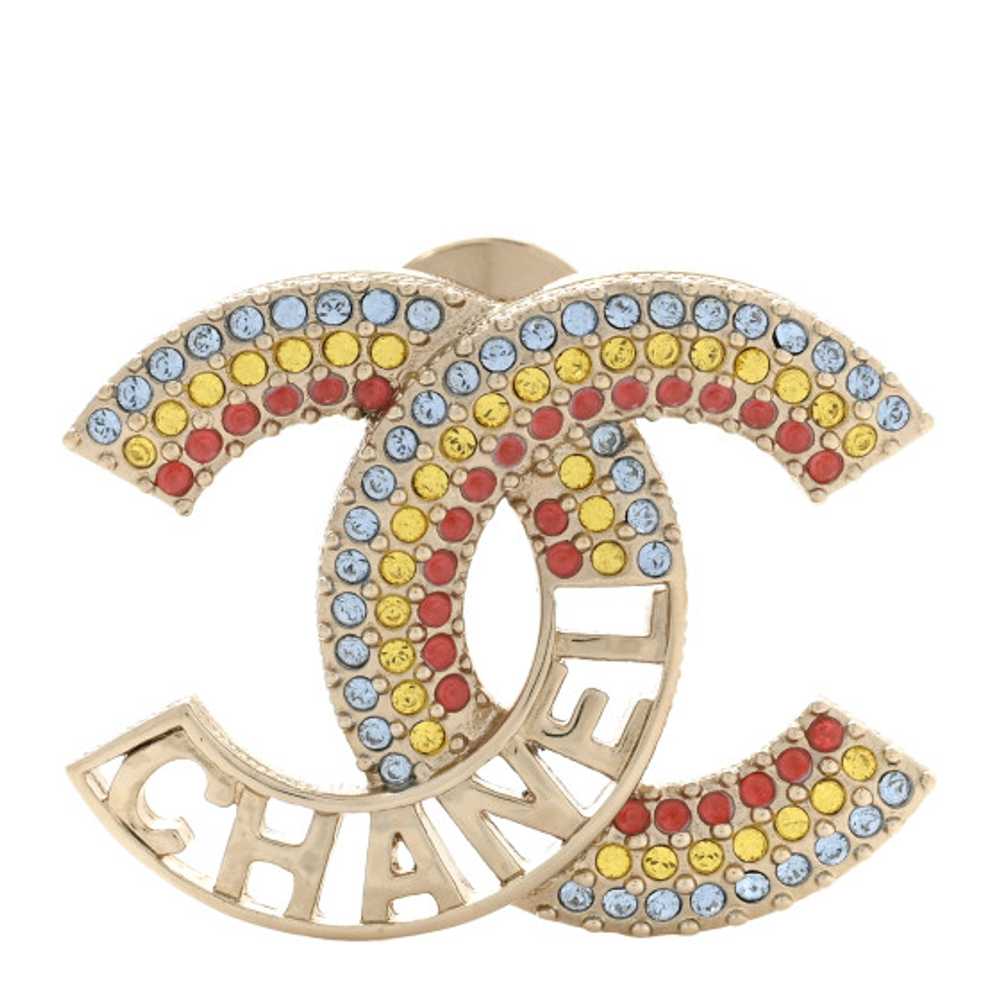 CHANEL Crystal Rainbow Logo CC Brooch Gold Multic… - image 1
