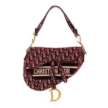 CHRISTIAN DIOR Velvet Oblique Saddle Bag Burgundy - image 1