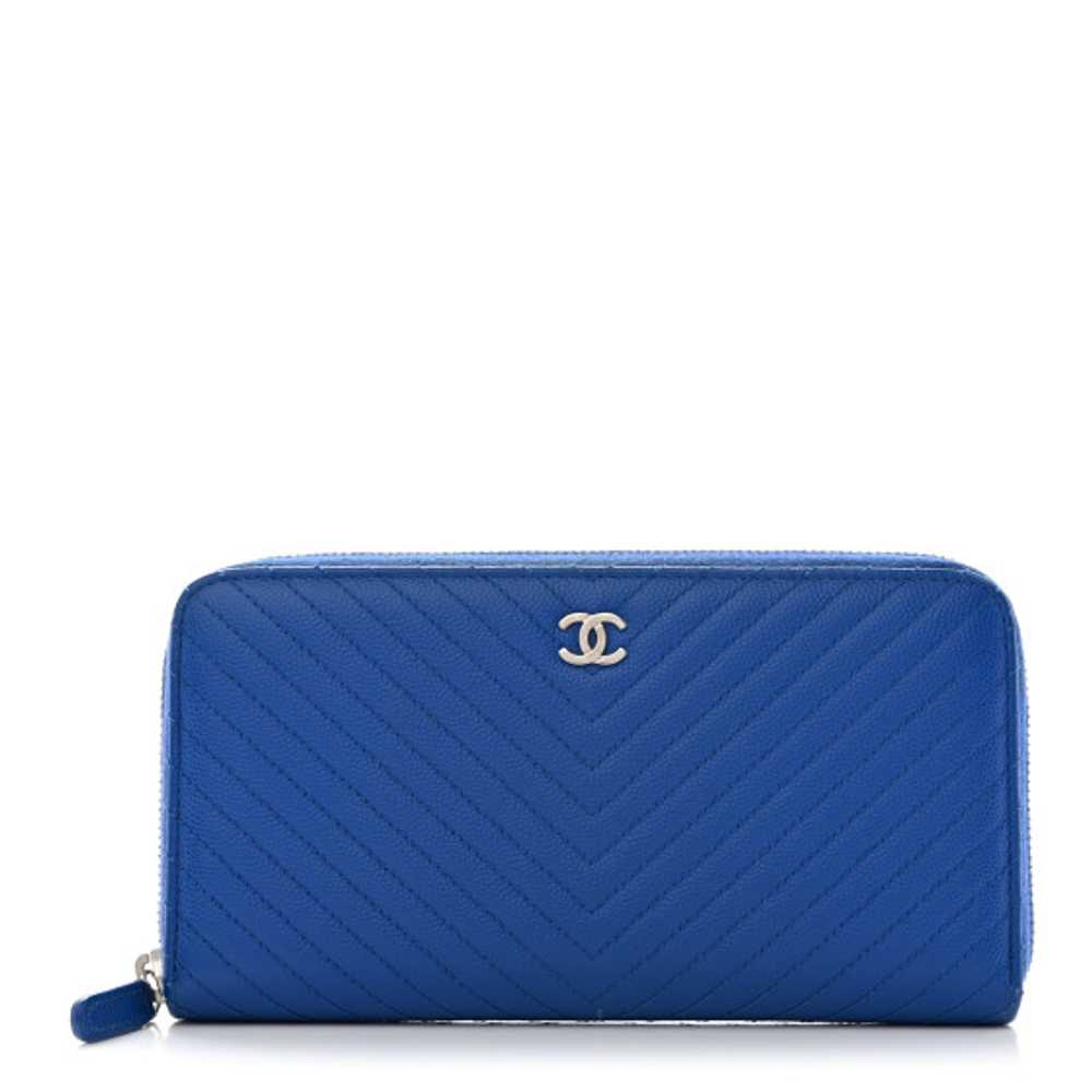 CHANEL Caviar Chevron Quilted Large Gusset Zip Ar… - image 1