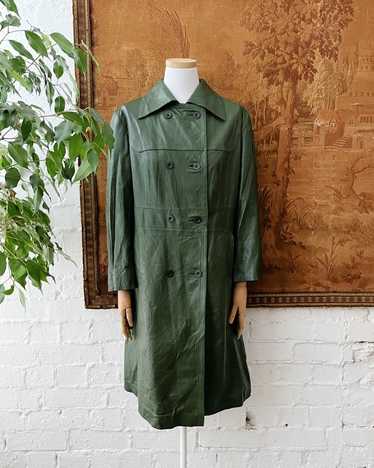 1960s Forest Green Leather Double Breasted Trench… - image 1