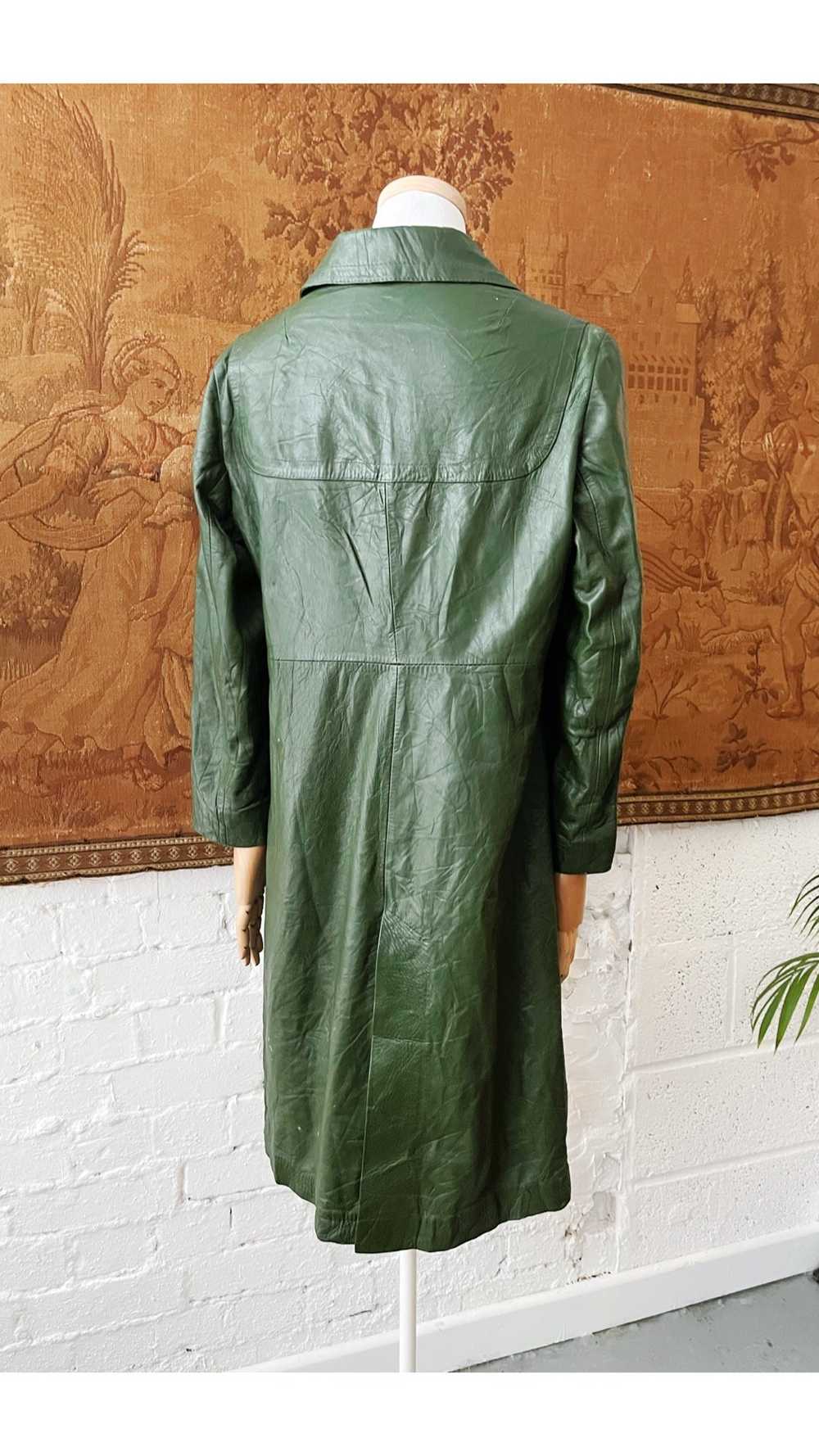 1960s Forest Green Leather Double Breasted Trench… - image 6