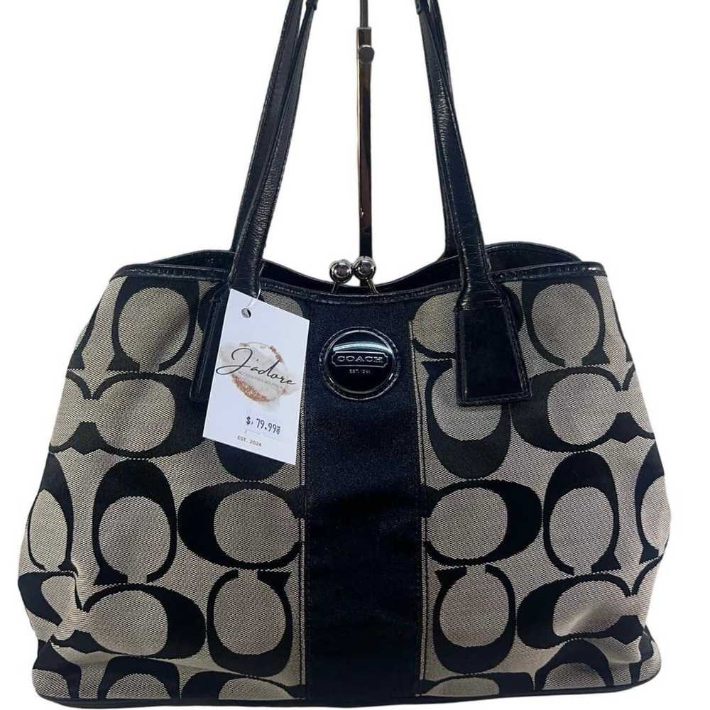 Coach Black White Logo Print Signature Handbag Pu… - image 2