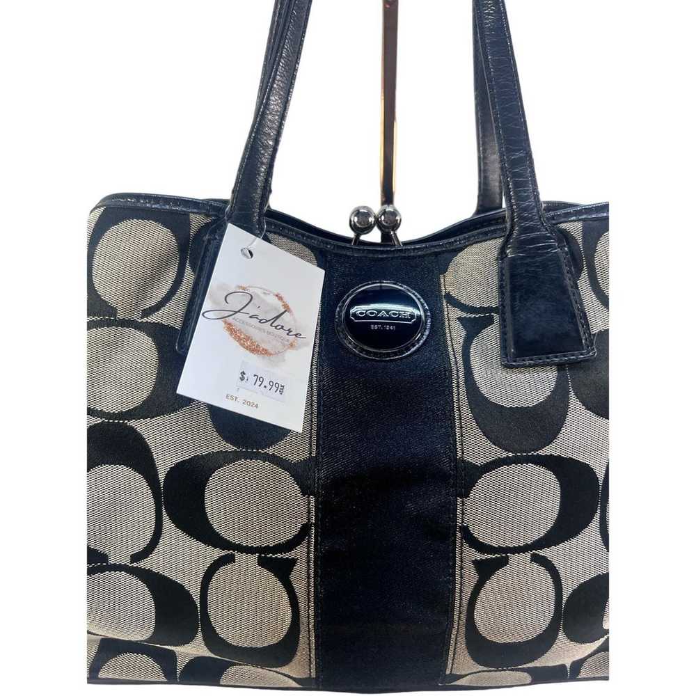 Coach Black White Logo Print Signature Handbag Pu… - image 3