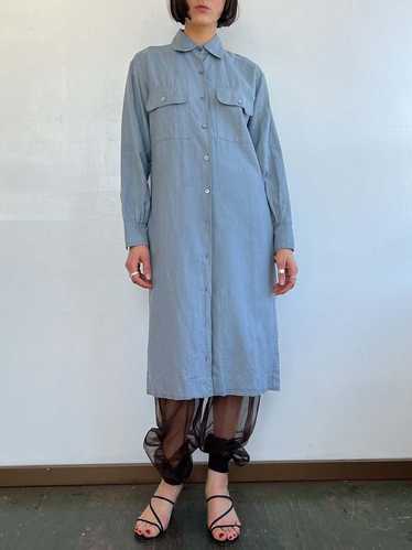 Vintage Slate Linen Shirtdress - Pale Blue