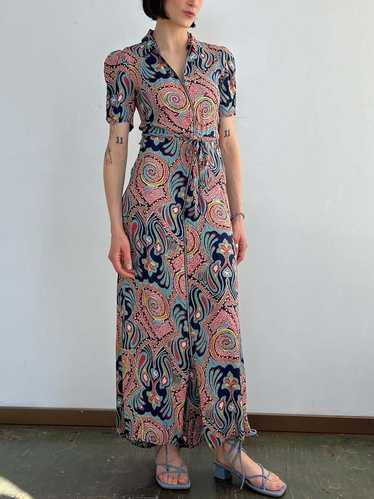 Vintage 1940s Rayon Gown - Navy Print