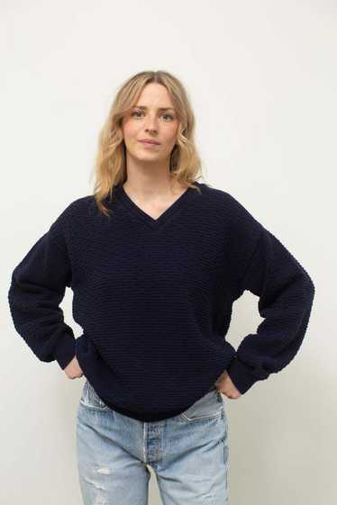 V-Neck Cotton Sweater - Navy