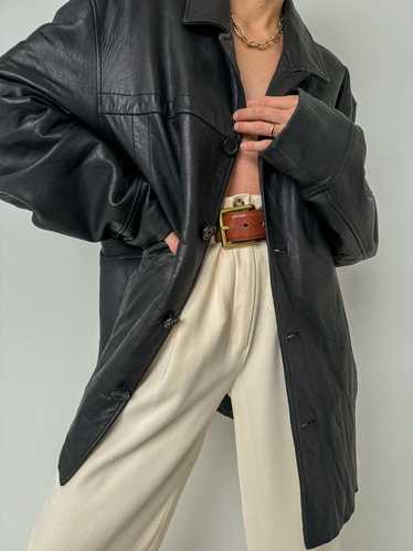 Vintage Genuine Leather Button Up Jacket - Noir