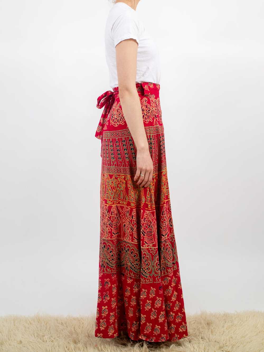 1970s Indian Cotton People Print Maxi Wrap Skirt - image 3