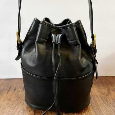 Vintage Coach Black Leather Thompson Drawstring C… - image 1