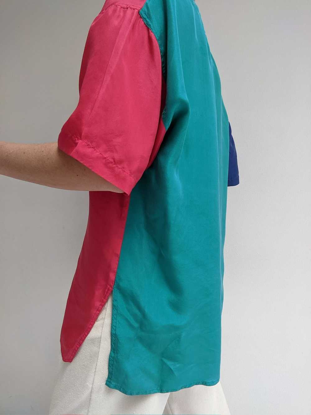 90s Color Block Silk Blouse - image 4