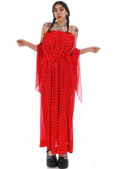 Vintage 70's Hanae Mori! Red Polka Dot Dress - OSF