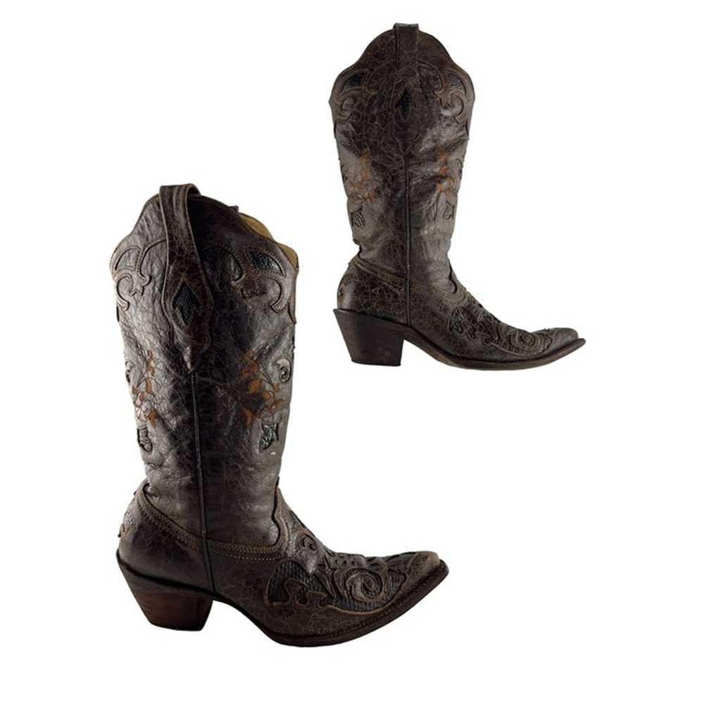 Ladies Corral Vintage Brown Leather Distressed We… - image 1