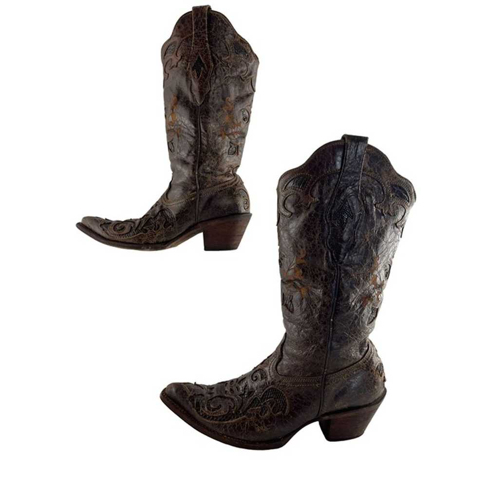 Ladies Corral Vintage Brown Leather Distressed We… - image 2