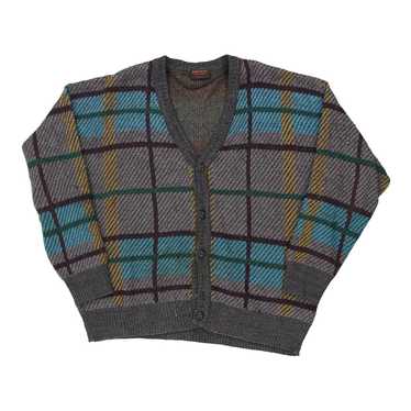 Yves Saint Laurent Checked Cardigan - XL Grey Acr… - image 1