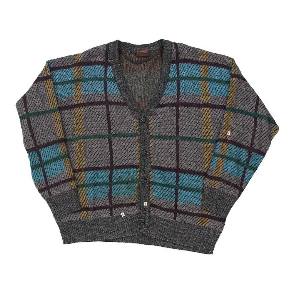 Yves Saint Laurent Checked Cardigan - XL Grey Acr… - image 3