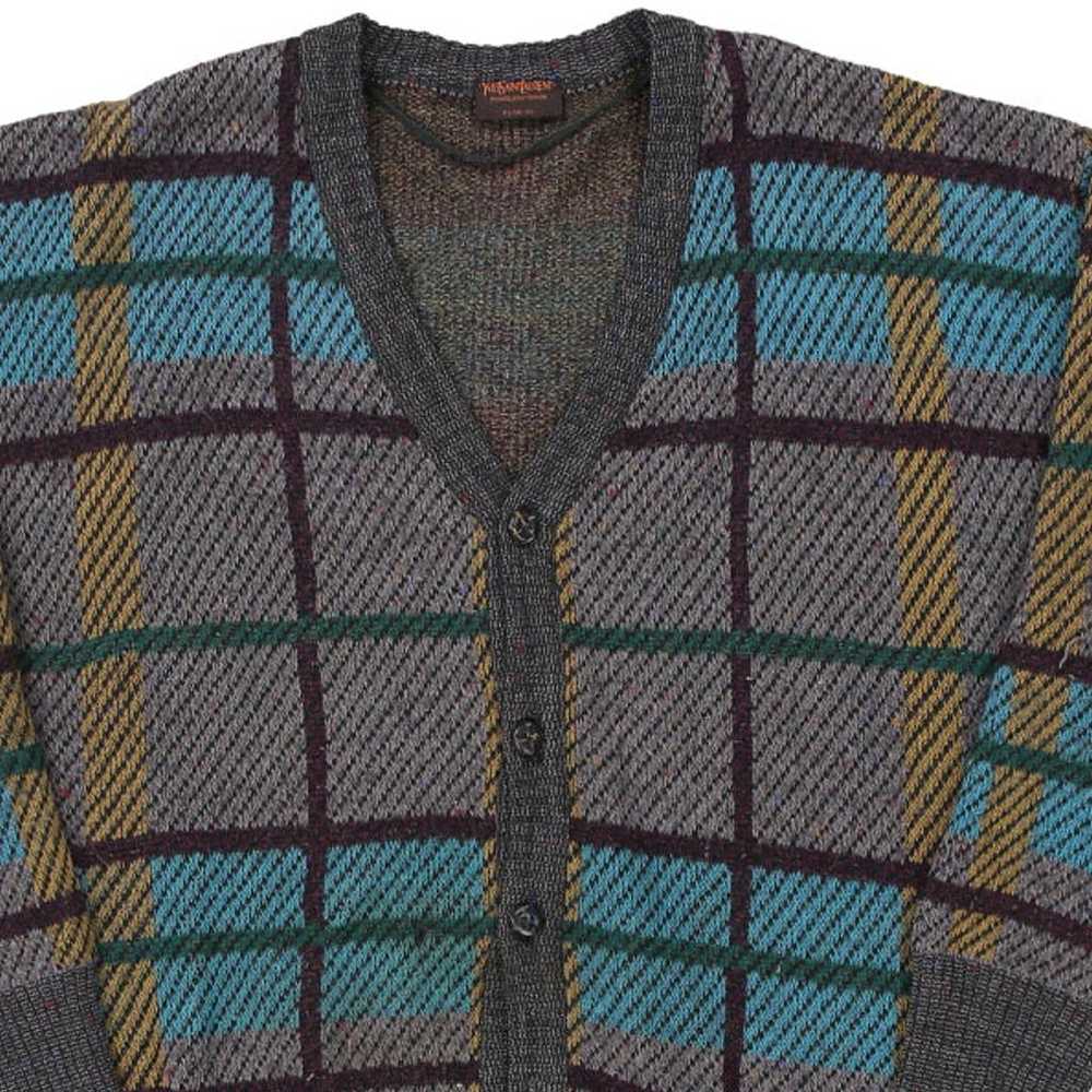 Yves Saint Laurent Checked Cardigan - XL Grey Acr… - image 4