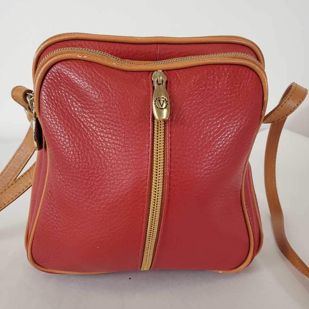 Valentina Italy Red Leather Zip Crossbody Bag - image 2