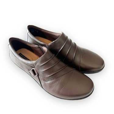 Clarks Collection Dark Brown Leather Pleated Loaf… - image 1