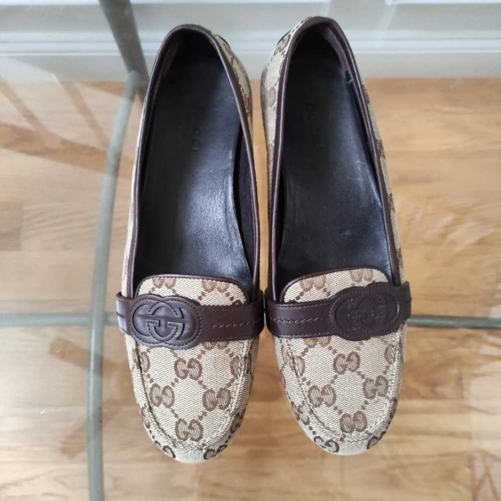 Gucci GG monogram Canvas And Leather Trim Loafers… - image 1