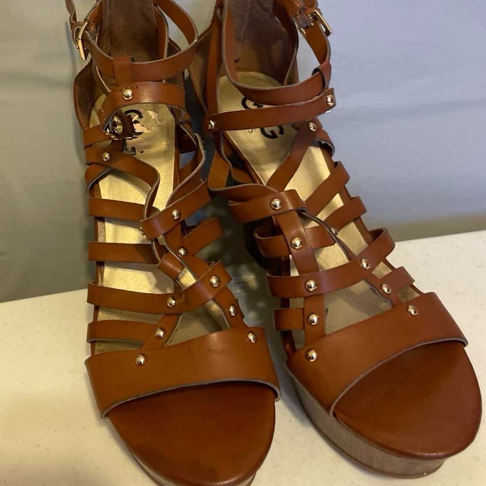 New Guess Brown Wedge Sandals Size 10 1/2 - image 2