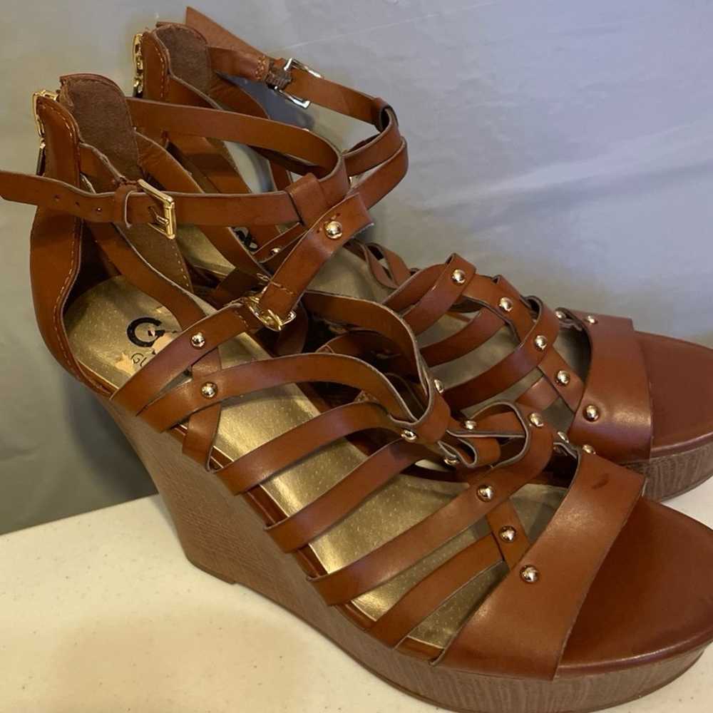New Guess Brown Wedge Sandals Size 10 1/2 - image 3