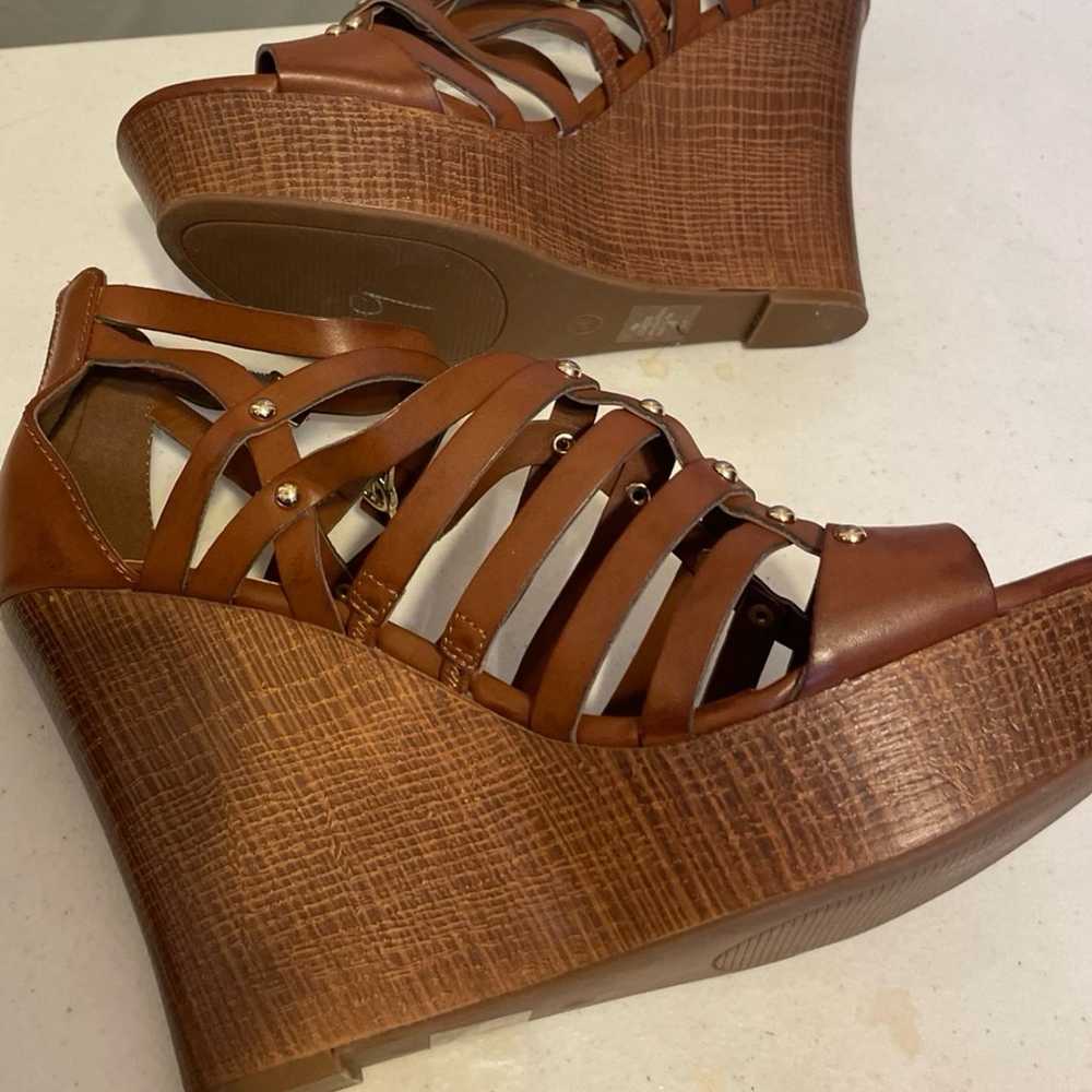 New Guess Brown Wedge Sandals Size 10 1/2 - image 9