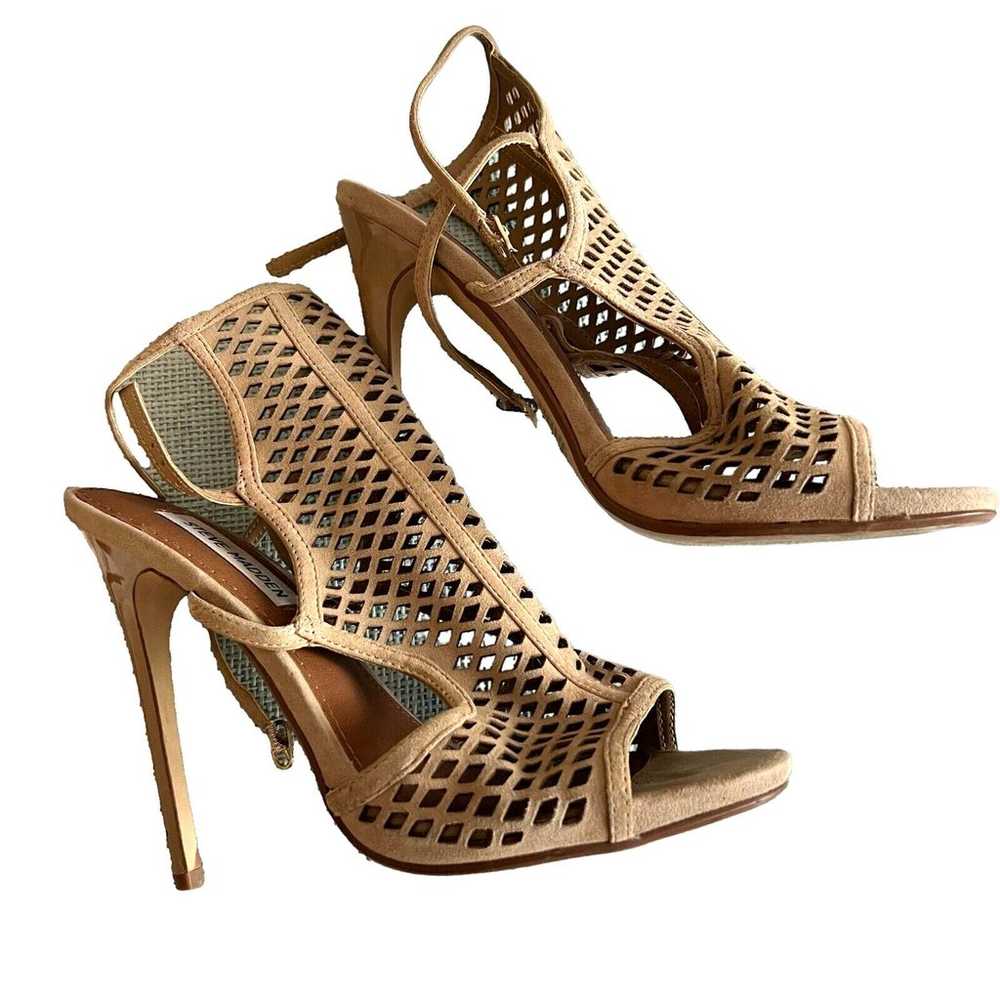 Madden Girl Maylin Taupe Suede Caged Fishnet Heel… - image 1