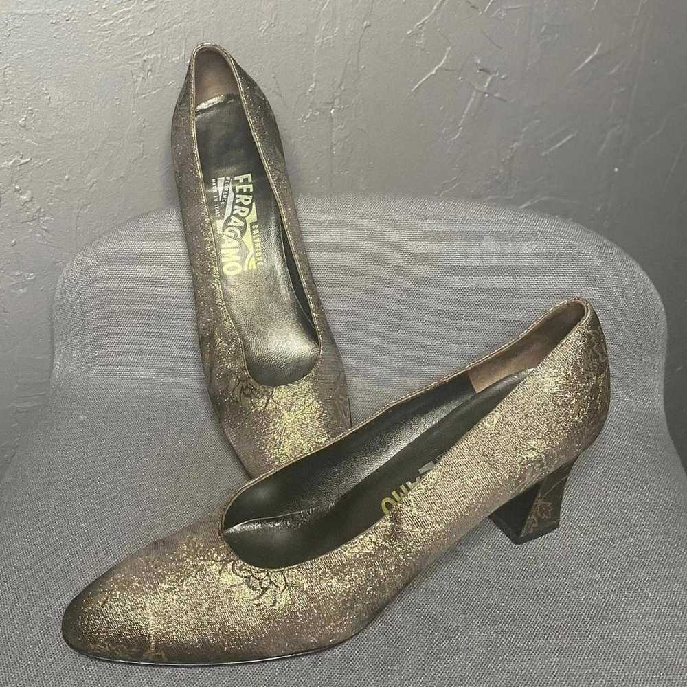 Salvatore Ferragamo Gold Fabric Covered Pumps siz… - image 1