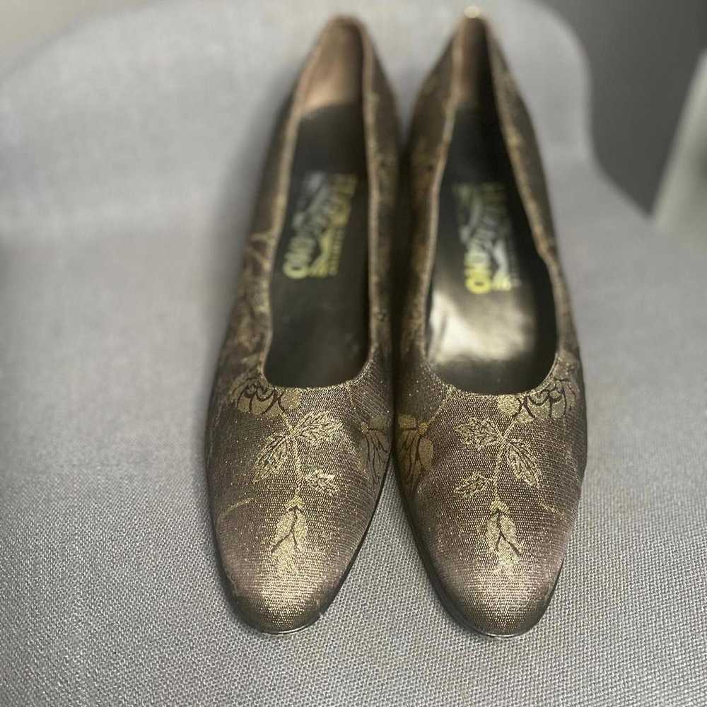 Salvatore Ferragamo Gold Fabric Covered Pumps siz… - image 3