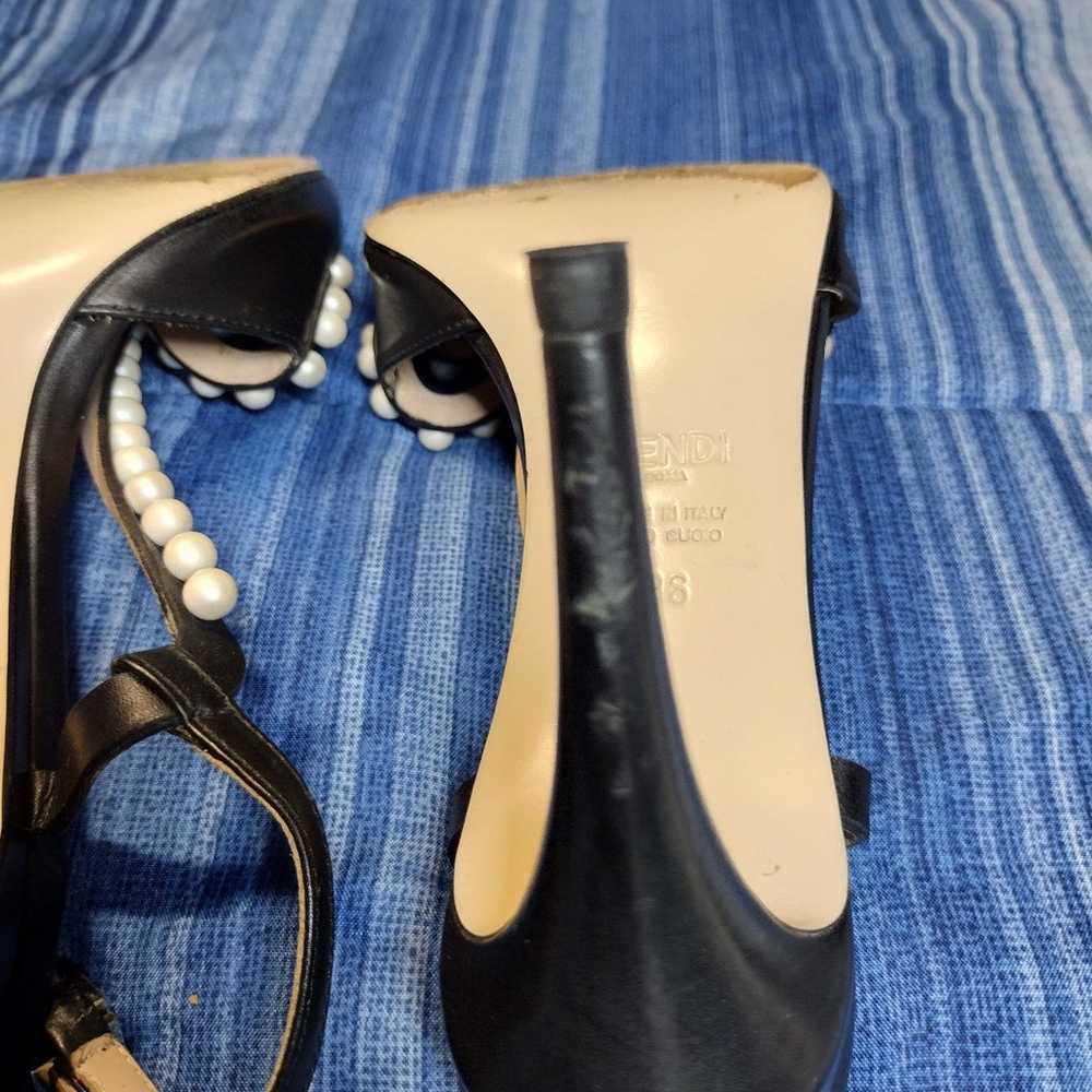 Fendi Black Leather Faux Pearl Slingback Heels si… - image 10