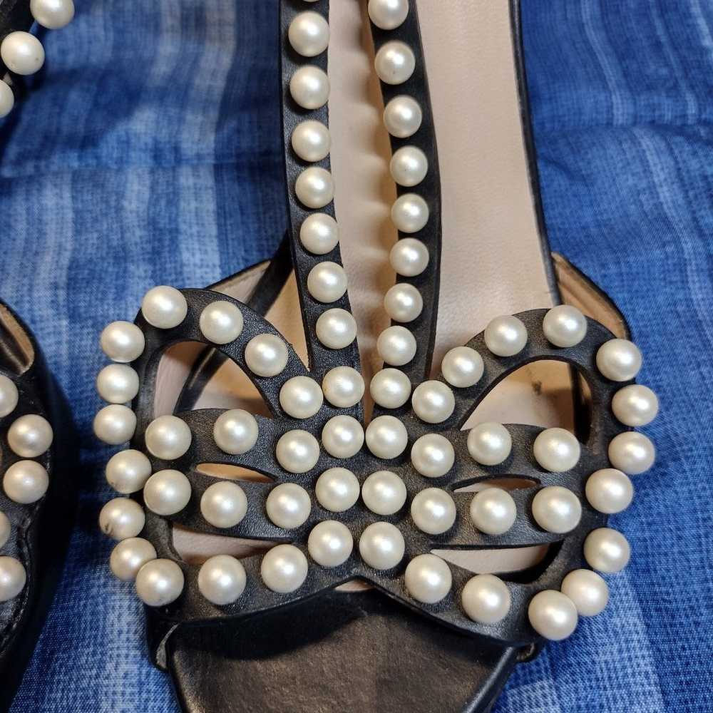 Fendi Black Leather Faux Pearl Slingback Heels si… - image 2