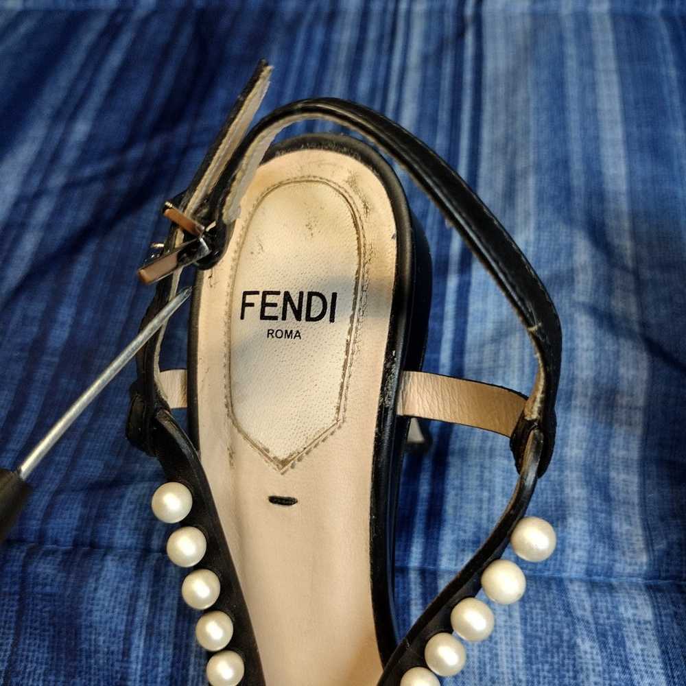 Fendi Black Leather Faux Pearl Slingback Heels si… - image 3