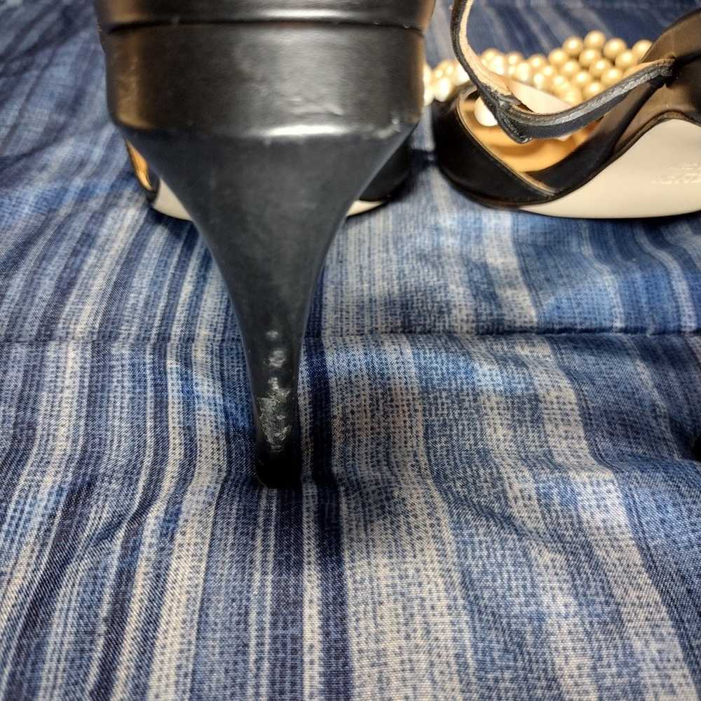 Fendi Black Leather Faux Pearl Slingback Heels si… - image 5