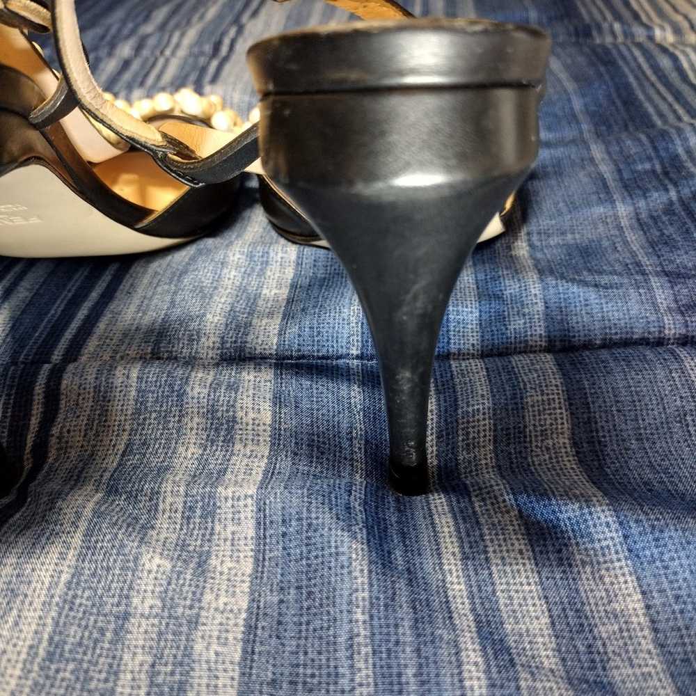Fendi Black Leather Faux Pearl Slingback Heels si… - image 6