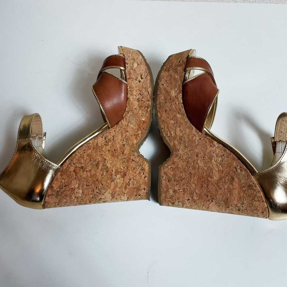 Jimmy Choo Brown Metallic Gold Leather Peep Toe P… - image 6