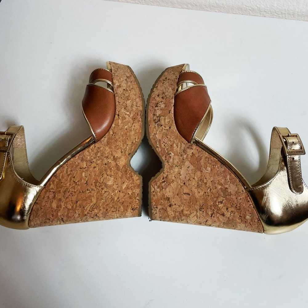 Jimmy Choo Brown Metallic Gold Leather Peep Toe P… - image 7