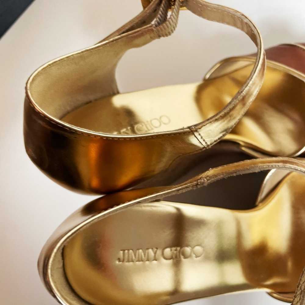 Jimmy Choo Brown Metallic Gold Leather Peep Toe P… - image 8