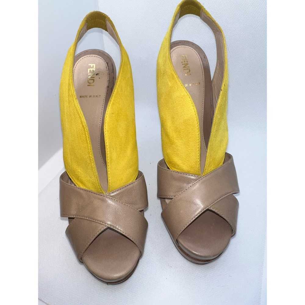 Fendi Yellow and Tan Leather Suede Bootie Heels - image 2