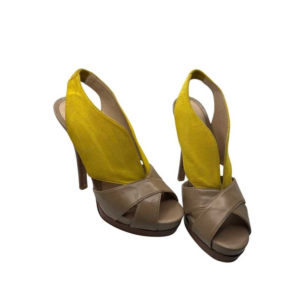 Fendi Yellow and Tan Leather Suede Bootie Heels - image 3