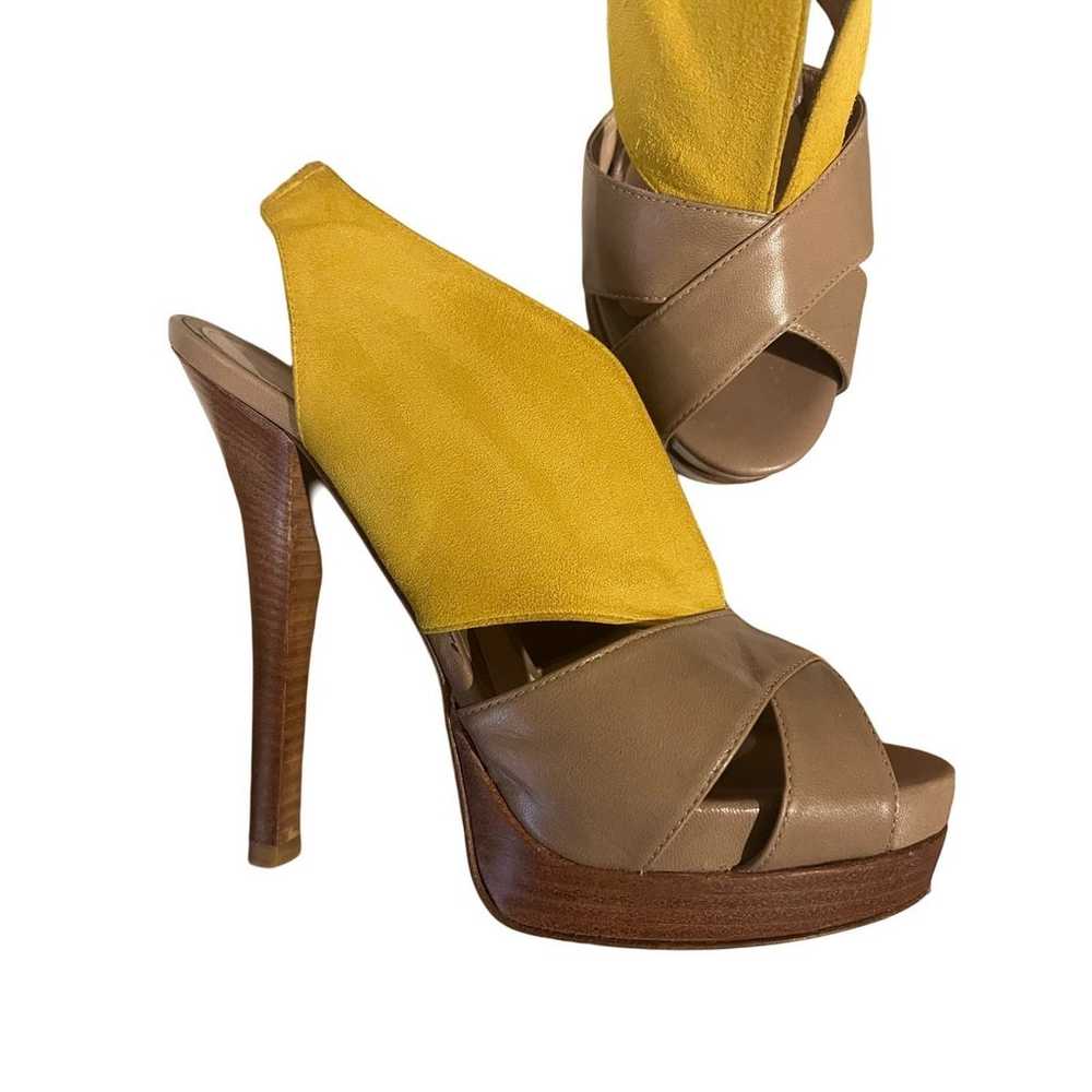 Fendi Yellow and Tan Leather Suede Bootie Heels - image 4