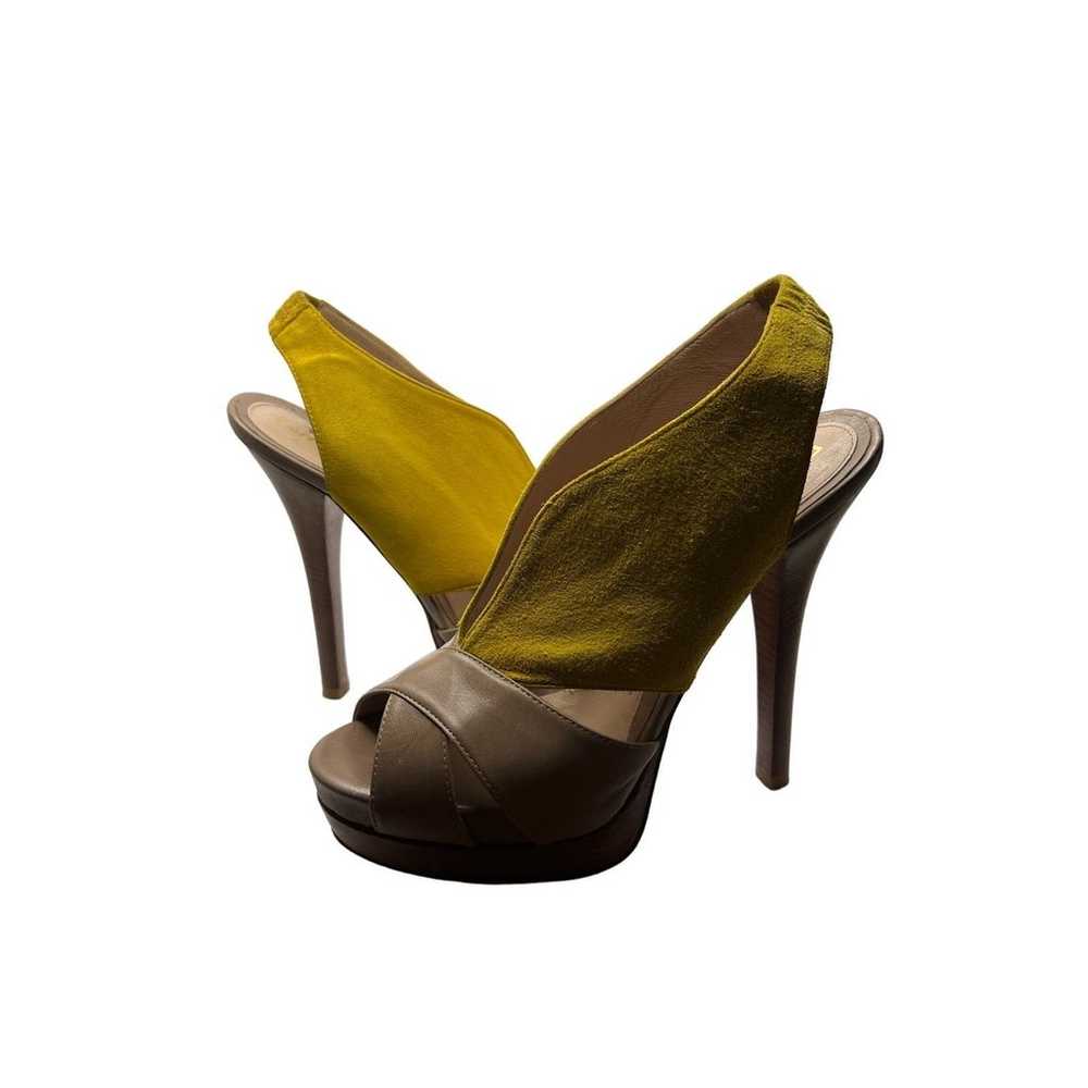 Fendi Yellow and Tan Leather Suede Bootie Heels - image 5