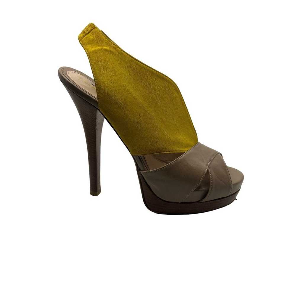 Fendi Yellow and Tan Leather Suede Bootie Heels - image 6