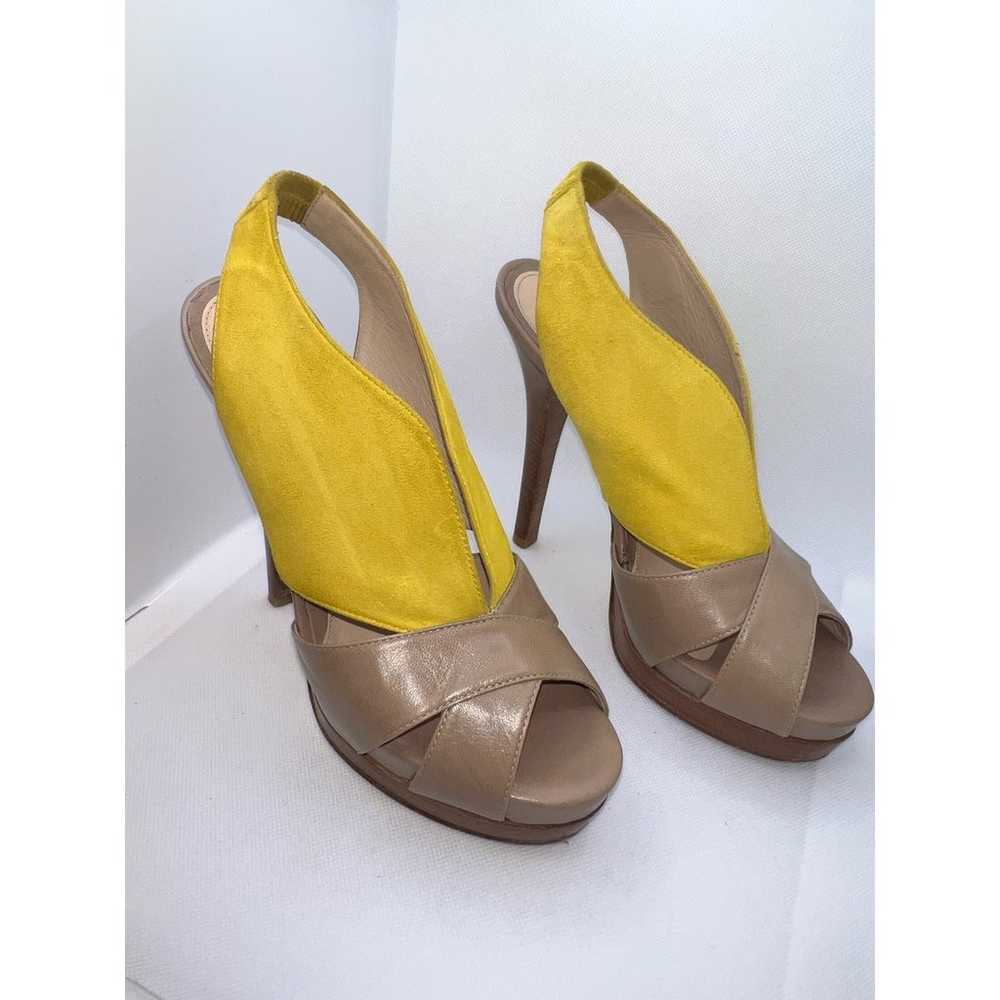 Fendi Yellow and Tan Leather Suede Bootie Heels - image 9