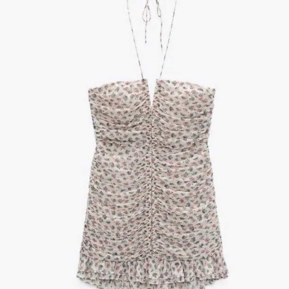 Zara metallic thread draped print dress size M - image 3
