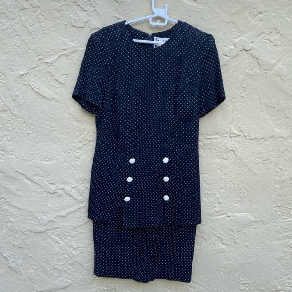 80s vintage navy blue power dress - image 1